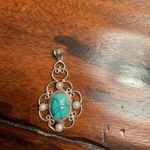 Turquoise and Pearl Sterling Pendant